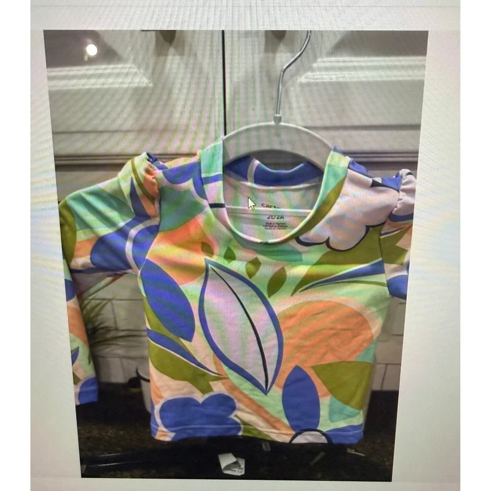 Carters Child of Mine Girls Rash Guard Swim Top 2T Floral UPF 50+ Long Sleeve